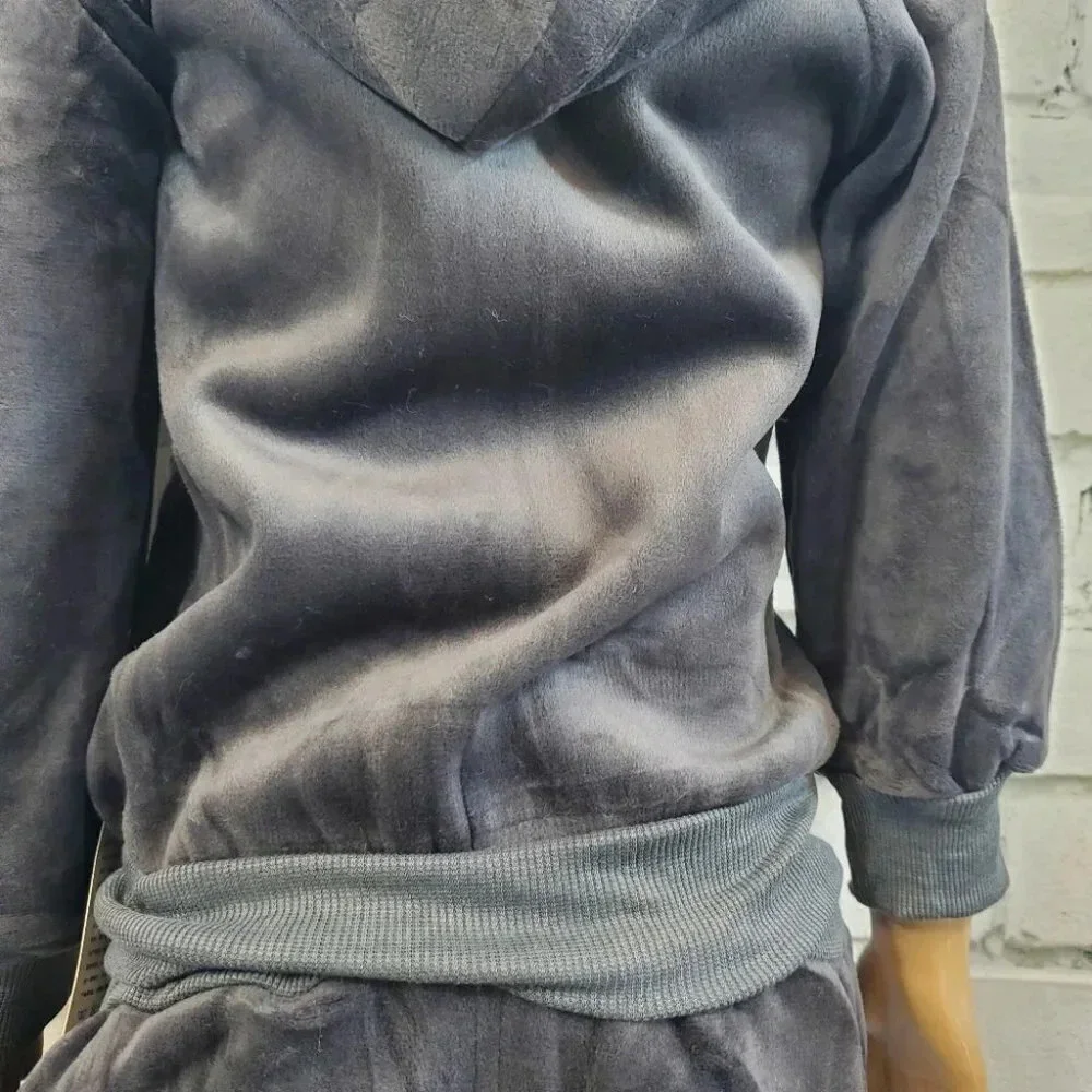 5T Toddler Grey Teddy Bear 2 piece Hoodie and Pants Velvet Outfit Set